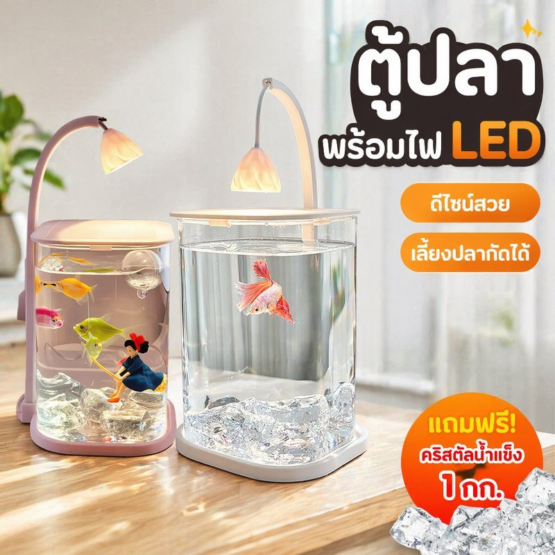 ตู้ปลากัด ตู้ปลาเล็ก ตู้ปลาตั้งโต๊ะ พร้อมกรองน้ำ ไฟ LED อะคริลิกหนา เลี้ยงปลาสวยงาม แต่งบ้าน