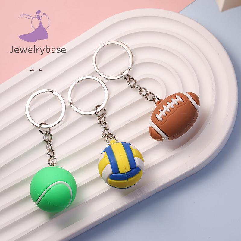 [JB] จําลองฟุตบอลบาสเกตบอลวอลเลย์บอลเทนนิสรักบี้พวงกุญแจ PVC Creative Mini Key แหวน Bapa จี้รถอุปกรณ