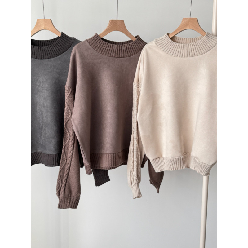 F-125 ญี่ปุ่นเดี่ยวสไตล์ญี่ปุ่น Cia * opanic ถักรอบคอเย็บเทียม Suede Casual Niche Sweatshirt