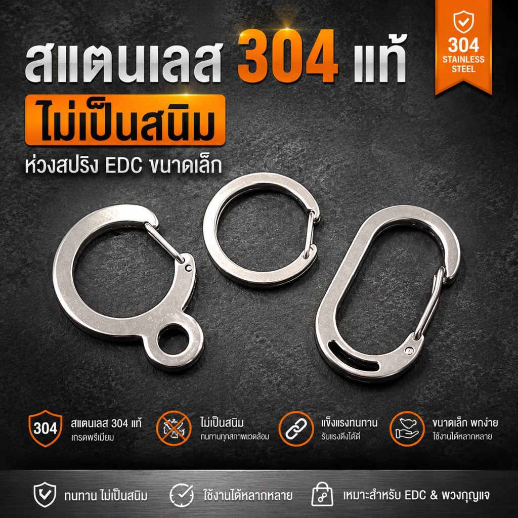 ห่วงสปริง EDC สแตนเลส 304 แท้ พวงกุญแจสแตนเลส ไม่เป็นสนิม แข็งแรง ทนทาน พกพาง่าย สำหรับกุญแจ กระเป๋า และ EDC