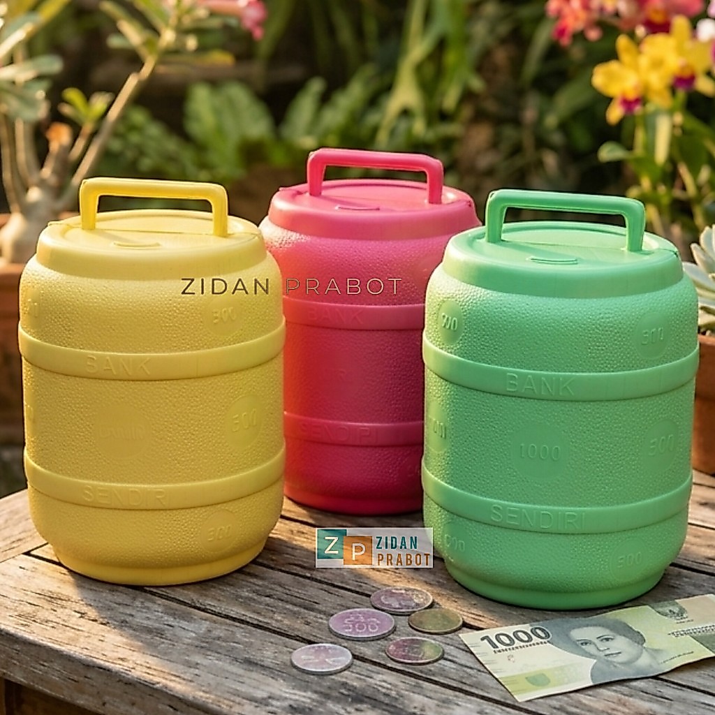 กระปุกออมสิน JUMBO MP พร้อมเหรียญธนาคารของคุณเอง เส้นผ่านศูนย์กลาง 15 ซม. สูง 22 ซม.