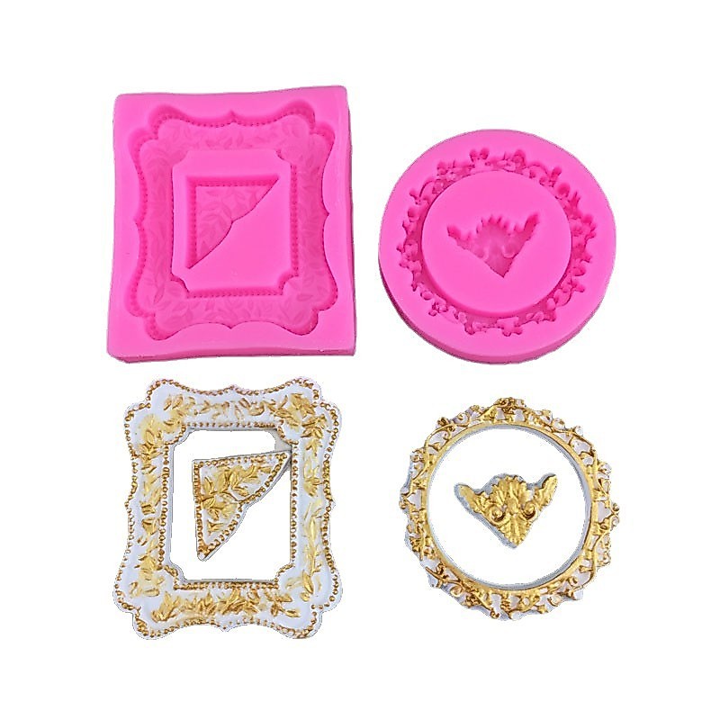 1PCS Baroque กรอบแม่พิมพ์,กรอบรูปและมุมซิลิโคน F Ondant แม่พิมพ์สําหรับตกแต่งเค้ก,Cupcake Topper,ช็อกโกแลต,ลูกอม, Sugarcraft,ตกแต่งขนมหวาน