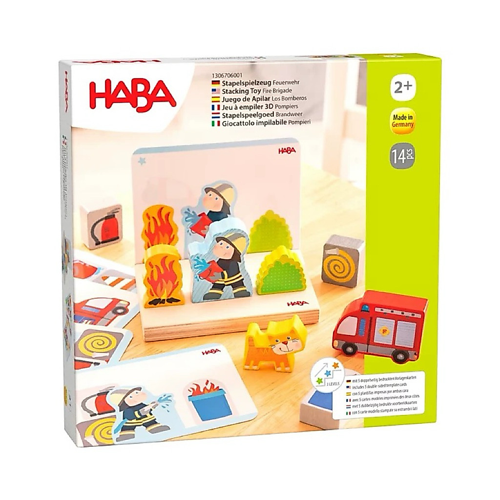 [HABA] ของเล่นไม้เสริมพัฒนาการ ชุดต่อซ้อนนักดับเพลิง (Stacking Toy Fire Brigade) ฝึกสมาธิ กล้ามเนื้อมัดเล็ก อายุ 2ปี+