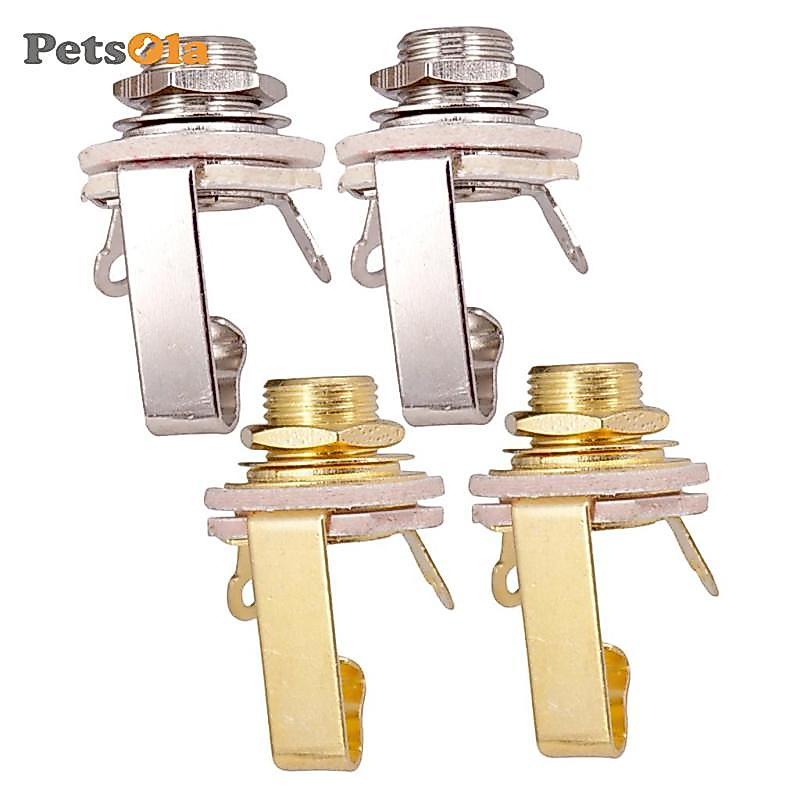 [PETSOLA] 2 ชิ้นกีตาร์ไฟฟ้าเบสทองเหลือง 6.35 มม.1/4 "โมโนแจ็คซ็อกเก็ตปลั๊ก - เงิน