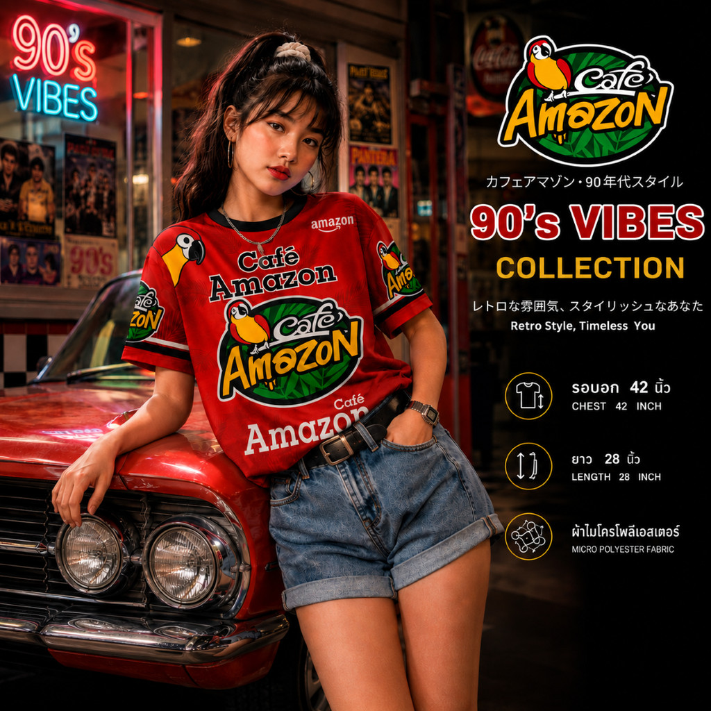 เสื้อแดง Amazon + อเมซอล+ผ้าไมโครสีสันสดใส รอบอก 42 ++ฟรีไซส์++