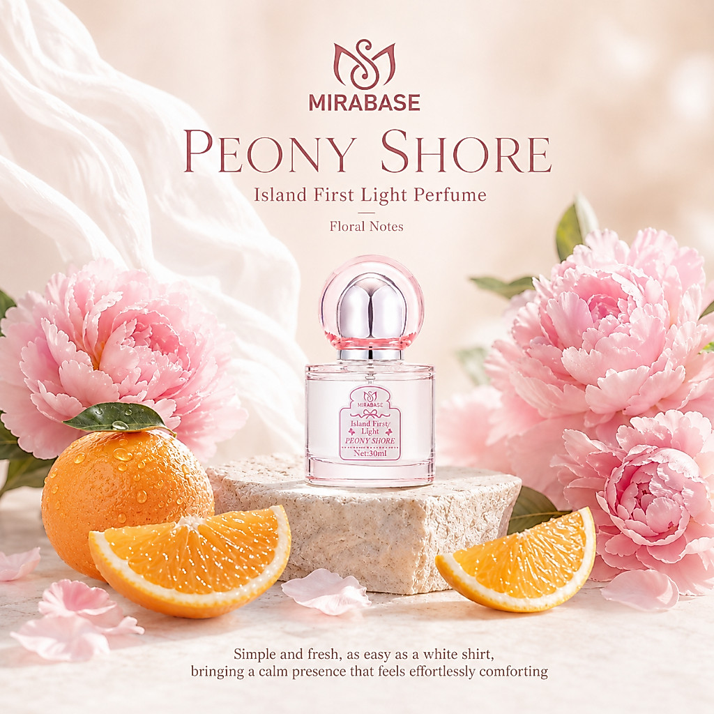 【EDP】MIRABASE ISLAND FIRST LIGHT PERFUME30ml——PEONY SHORE ส้ม, ดอกโบตั๋น, มัสก์