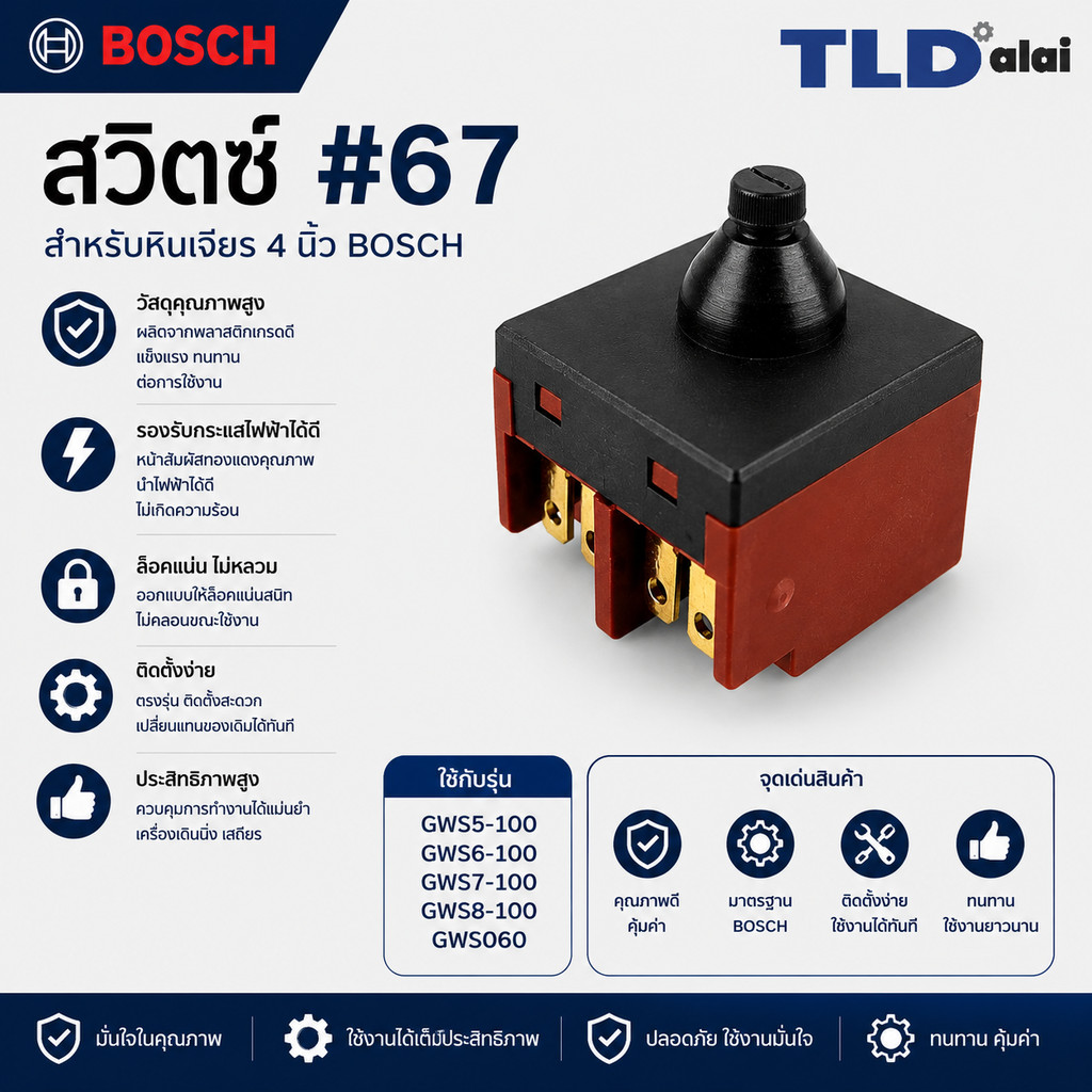 สวิทซ์ #67 หินเจียร 4 นิ้ว Bosch บอช รุ่น GWS5-100, GWS6-100, GWS7-100, GWS8-100, GWS060 (5-100, 6-100, 7-100, 8-100,...