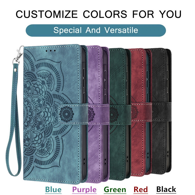 Mandala กระเป๋าสตางค์พลิกนูน Kickstand Case สําหรับ iPhone 17 Pro Max 17 Air 16 Plus 15 14 13 12
