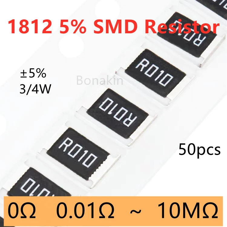 50 ชิ้น 1812 5% ตัวต้านทาน SMD 0.01R0.03R0.05R0.1R0.15R0.2R0.3R0.5R2R3.3R10R20R51R100R200R330R1K1.2K