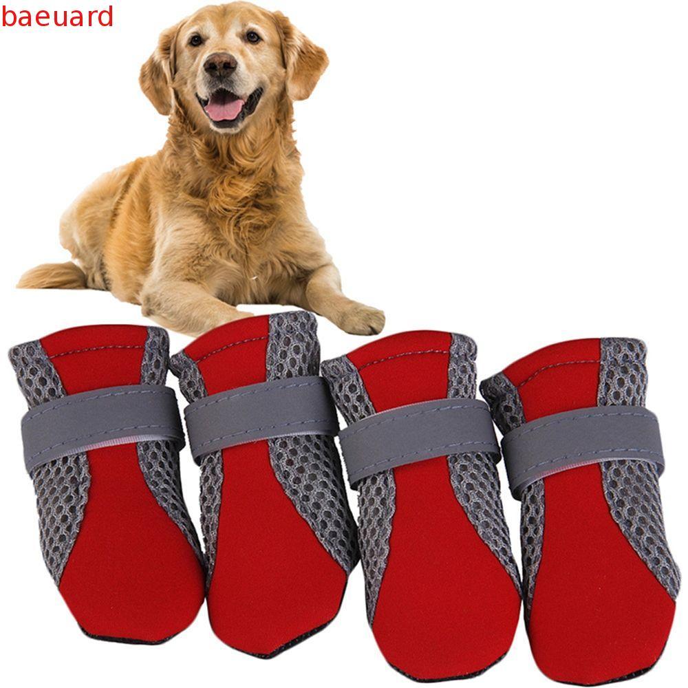BAEUARD รองเท้าสุนัข Anti-slip พร้อมแถบสะท้อนแสงปลอดภัยสําหรับ Poodle Yorkshire Mesh Washable Pet Rain Boots