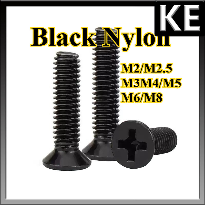 น็อตหัวเตเปอร์ ไนล่อน เกลียวมิล น็อตพลาสติก น็อตหัวแบน / Nylon Polycarbonate PC Tapered Screw M2/M2.5/M3/M4/M5/M6/M8KE-FASTENER