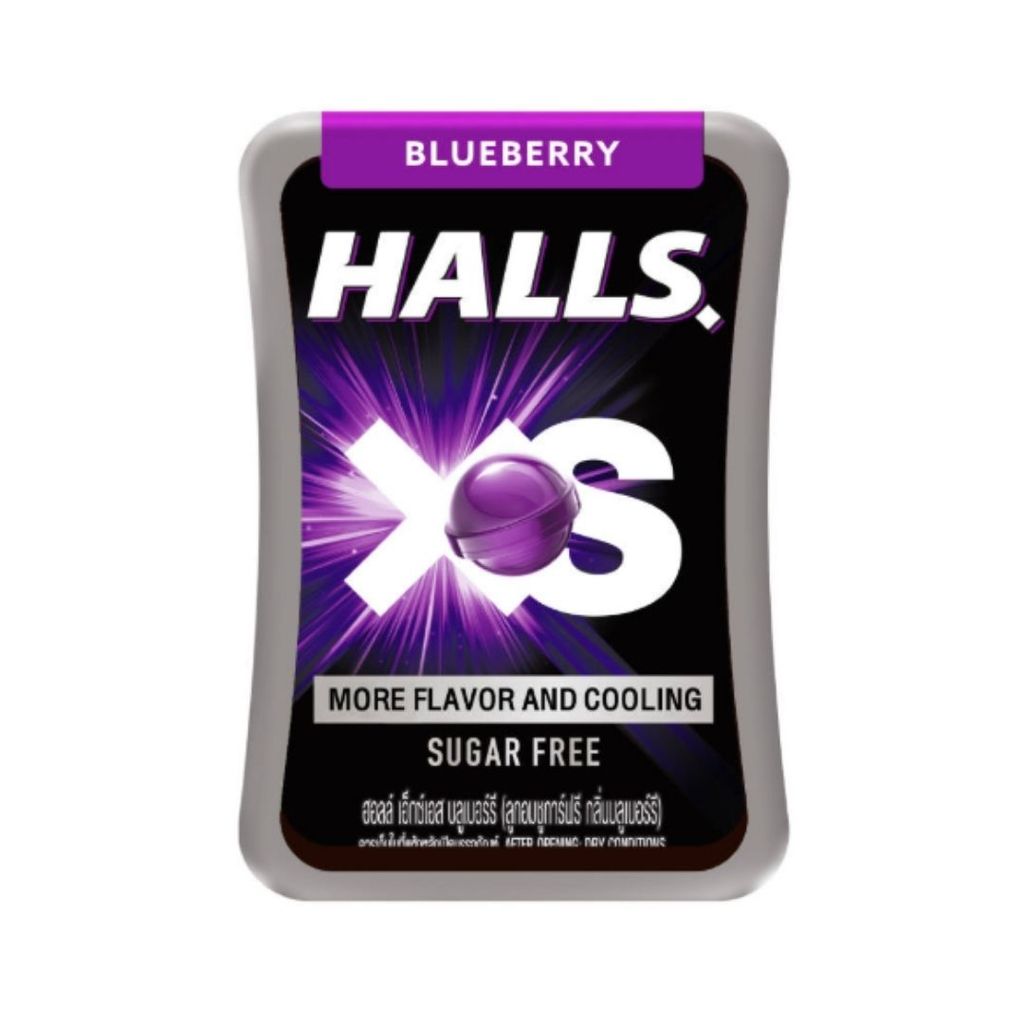 ฮอลล์ เอ็กซ์เอสลูกอมชูการ์ฟรีบลูเบอร์รี่ Halls XS Blueberry Candy 12.6g.
