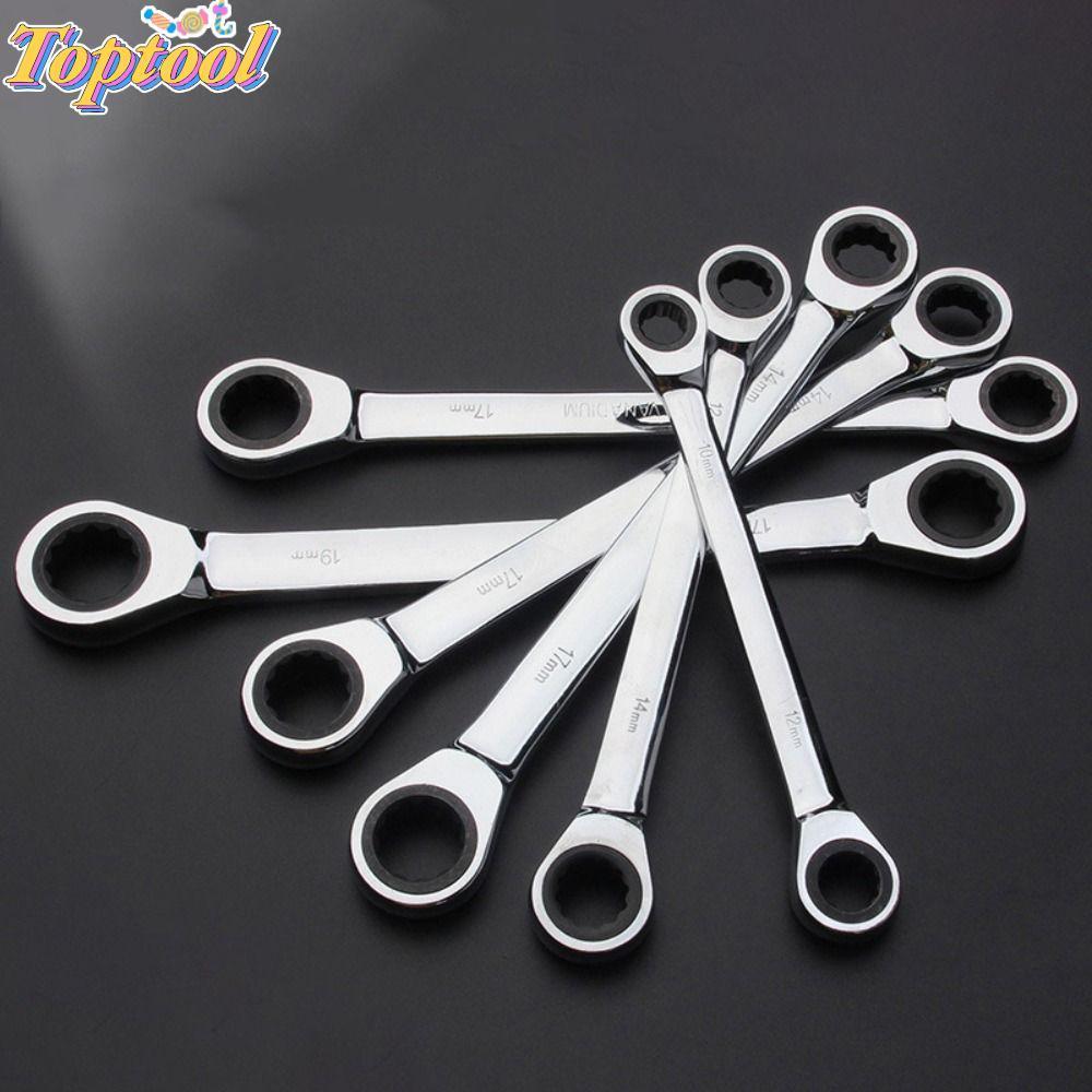 Toptool แหวนคู ่ ประแจวงล ้ อ 8/9/10/11/12/13/14/15/16/17/18/19mm Chrome Vanadium Steel Ratchet Spanner Set Auto Repair ToolsTools สําหรับรถยนต ์