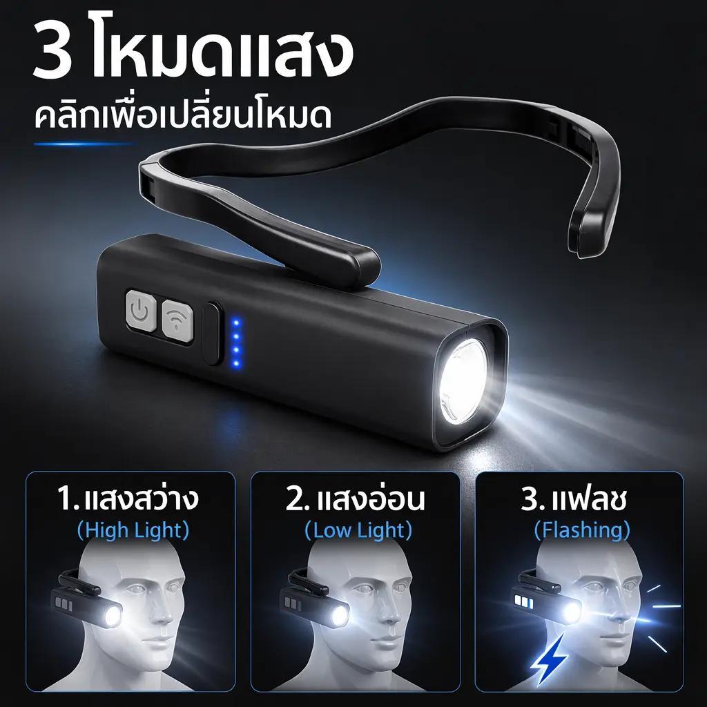 ไฟหน้าแบบหนีบหูเซ็นเซอร์ไฟหน้า LED สว่างไฟหน้าแบบชาร์จไฟได้กันน้ำไฟฉายคาดศีรษะสำหรับตกปลาเดินป่าวิ่งขี่จักรยานกลางแจ้ง