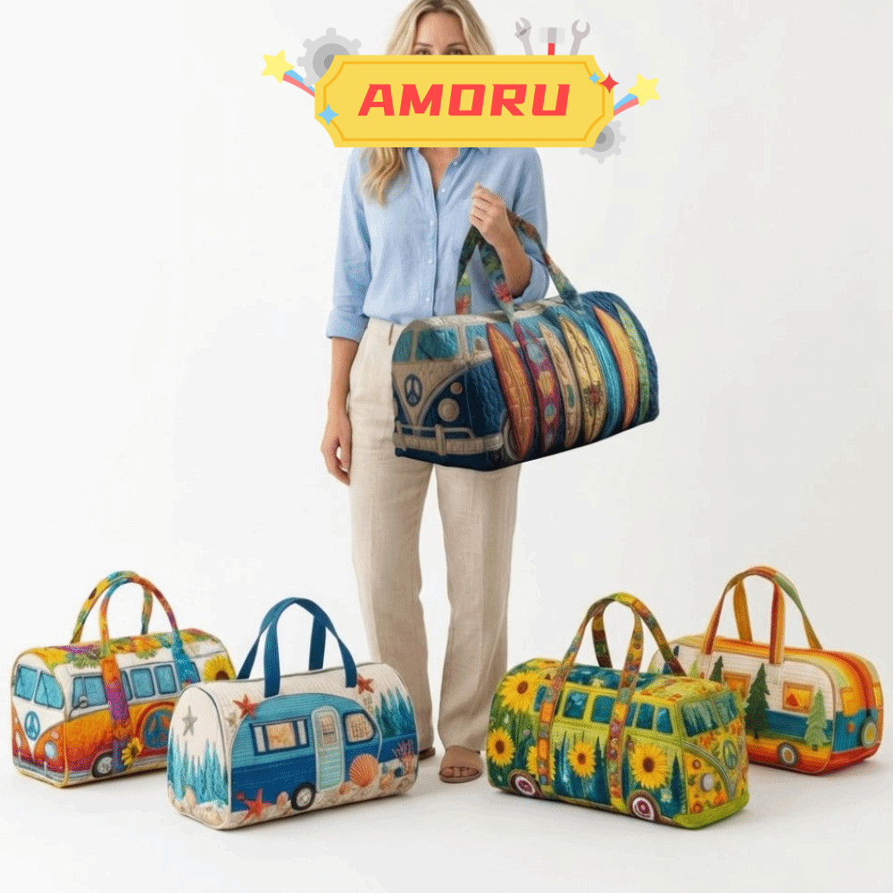 AMOR12U7 Quilted Duffle Bag, Bus Design Travel Handbag, Fashion Sturdy Large Capacity Multifunctiona