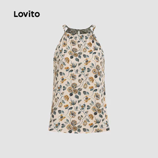 (New Arrival) Lovito เสื้อเบลาส์สไตล์โบโฮลายดอกไม้สําหรับวันหยุดพักผ่อน สไตล์ฤดูใบไม้ผลิ/ฤดูร้อนสําหรับผู้หญิง L196ED744