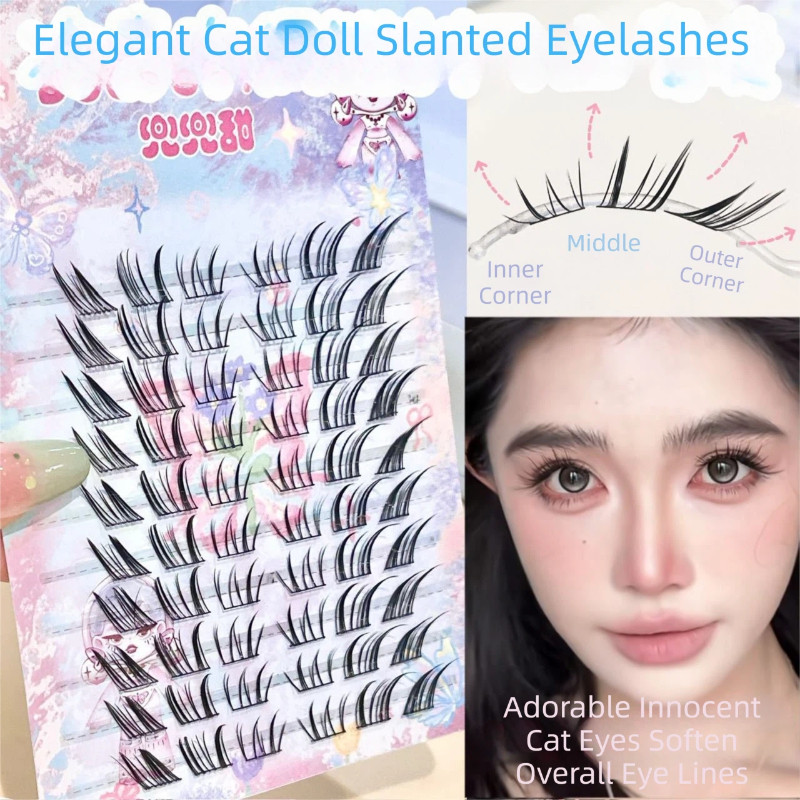 DOUDOUTIAN Muppet Cat Slant Flying ขนตาปลอมรูปทรงตาที่เป็นธรรมชาติ