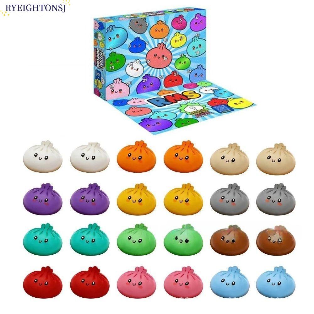 RYEIGHTONSJ Mystery Dumpling Advent ปฏิทิน, Soft Fidget Dumplings ของเล่น, ตลกความวิตกกังวลบรรเทา Decompression Slow Resilience 24 วันปฏิทินนับถอยหลังสําหรับเด็กและผู้ใหญ่
