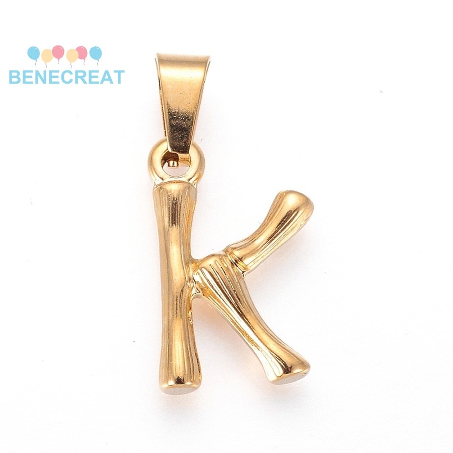 1 ชิ้น 304 จี้สแตนเลสไม้ไผ่สไตล์ตัวอักษร Ion Plating (IP) golden Letter.K 19.5x12x3 มม.รู: 3x7 มม.