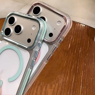 Silicon เคส iPhone 17 16 15 Pro Max แบบซิลิโคนกันกระแทก สำหรับมือถือ ใสมาก เหล็กแม่เหล็กหรู