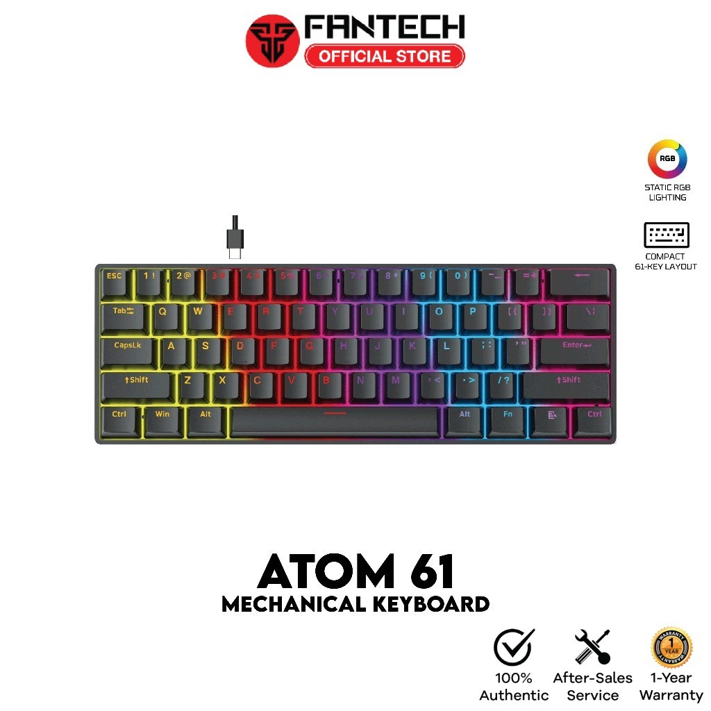 Fantech Atom 61 MK211 คีย์บอร์ดแบบกลไกขนาดกะทัดรัดเค้าโครง 61 คีย์แบบเต็มคีย์ Anti-Ghosting