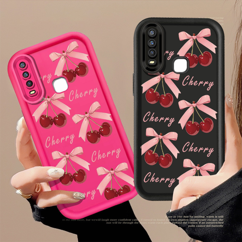 Cherry Bowknot ฝาหลังสําหรับ VIVO Y17 Y15 Y12 Y12i Y3S 1901 1902 1904 Y7S S1 กันกระแทกกรณีโทรศัพท์นุ
