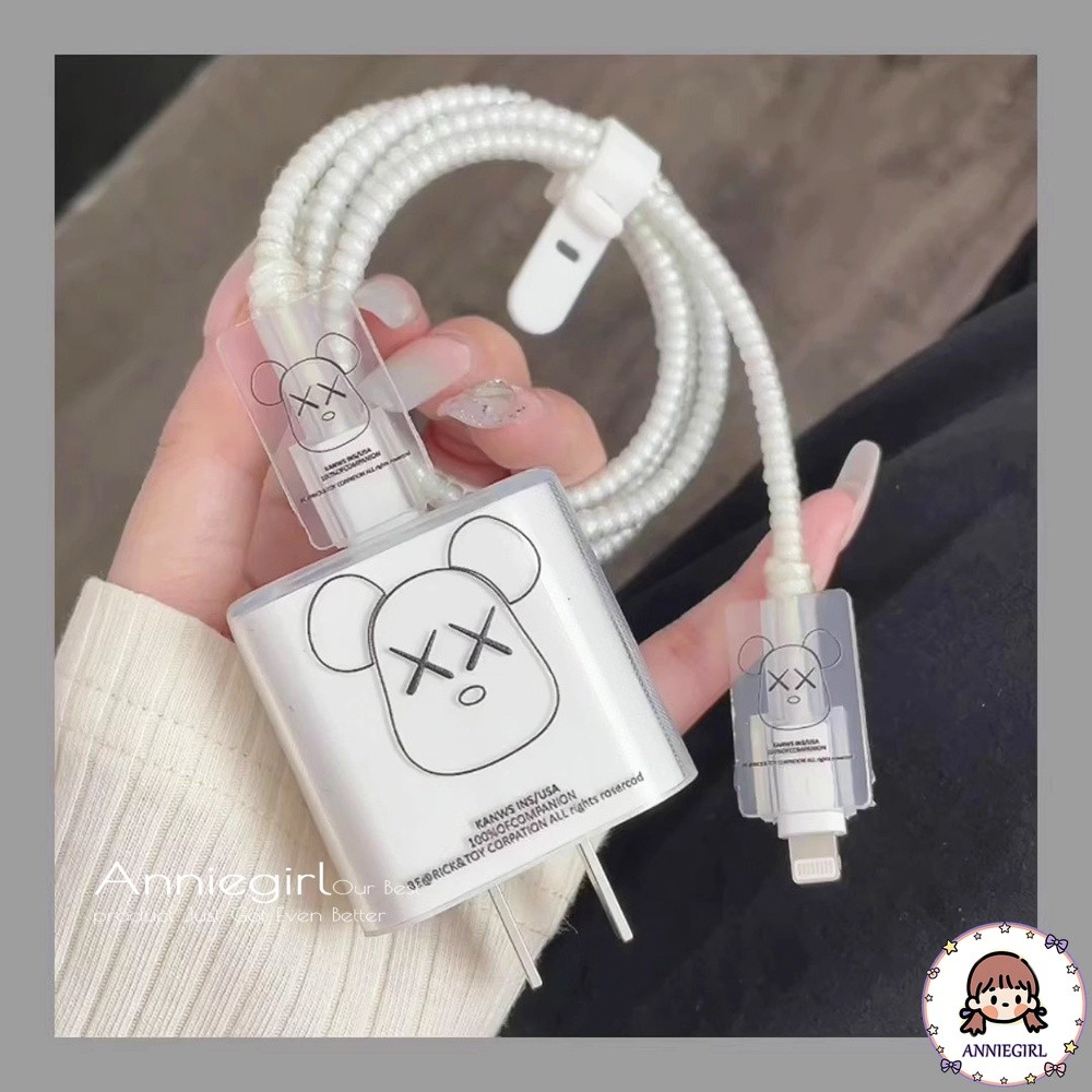 Kaws ฝาครอบป้องกันสายชาร์จ แบบใส ลายหมี สําหรับ Apple 18 20W USB Type-C
