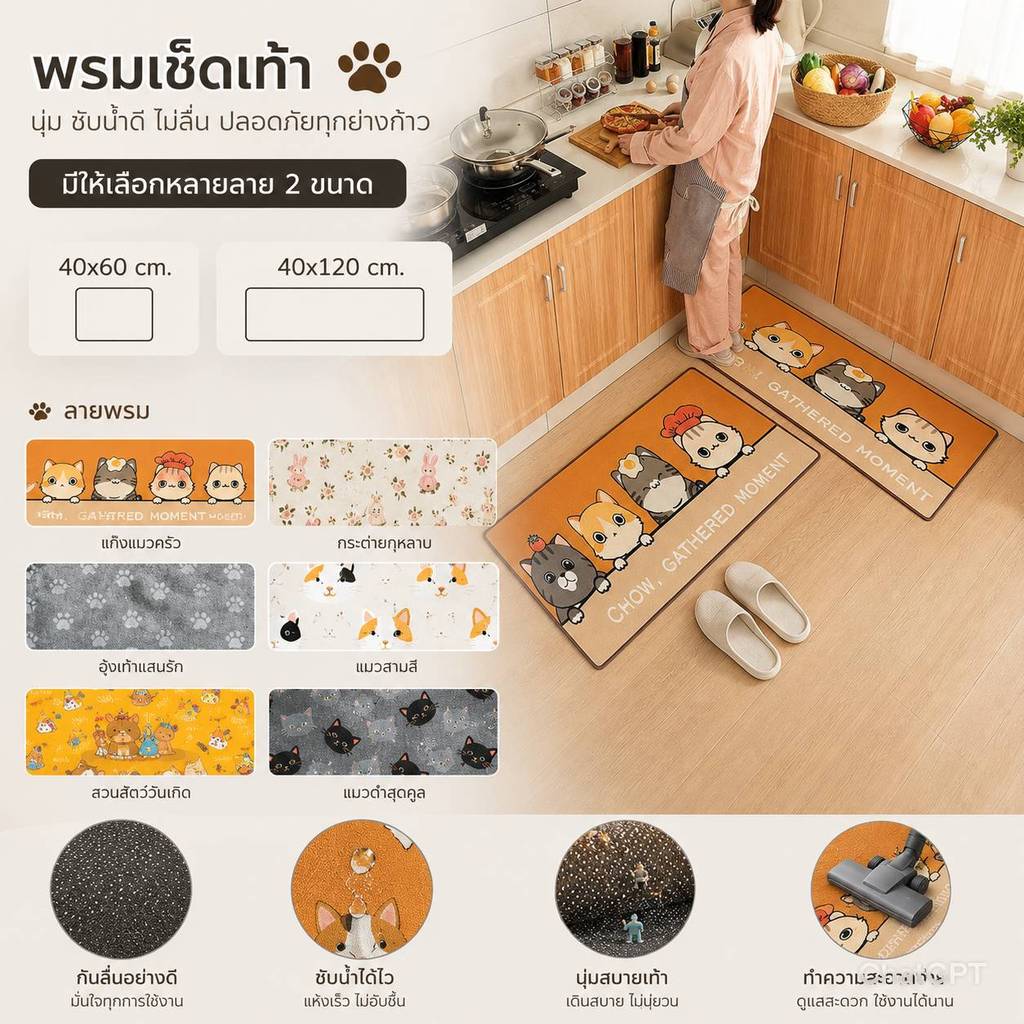 พรมเช็ดเท้า พรมกันลื่น พรมห้องครัว ห้องน้ำ สามารถซักตากได้ ไม่ลื่น นุ่มเท้า มี 2 ขนาด #J-0003