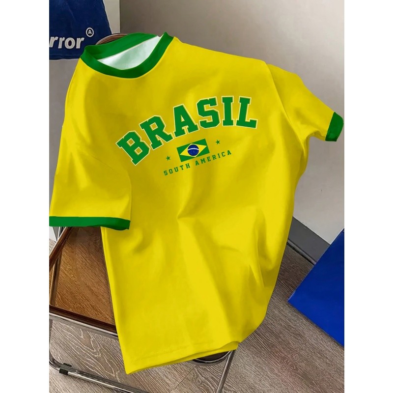 3D พิมพ์ธง T เสื้อสําหรับชายบราซิลกีฬารูปแบบเสื้อยืดแฟชั่นฤดูร้อน Casual O-คอ Tees หลวมแขนสั้น
