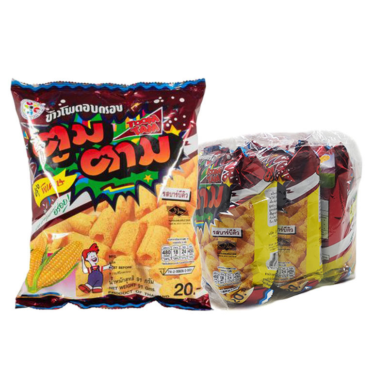 ตูมตาม ข้าวโพดอบกรอบ รสบาร์บีคิว 91 ก. x 3 (TOOMTAM Corn Extrude BBQ 91 g x 3)
