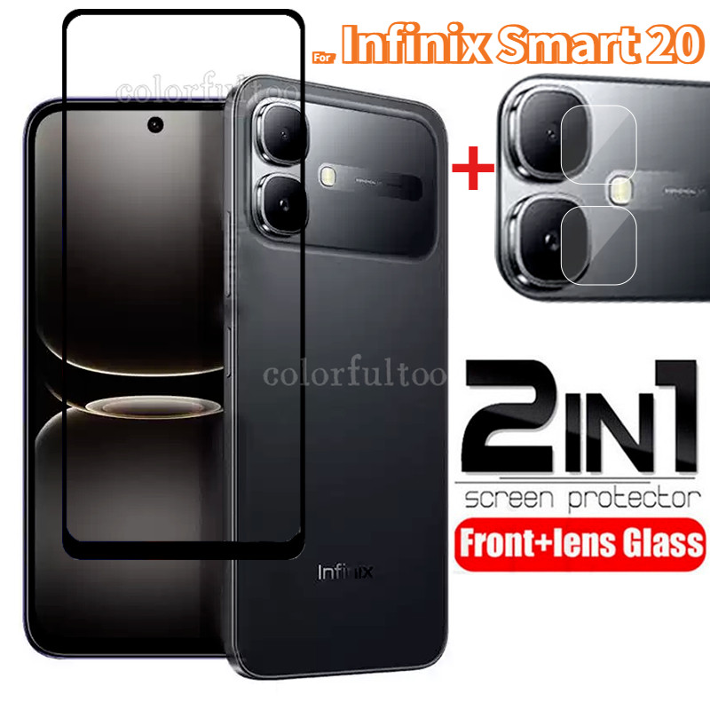 2 in 1 Full Cover Screen Protector สําหรับ Infinix Smart 20 Plus 20Plus 10 Plus Smart20 Plus 2026 Full กาวกระจกนิรภัยป้องกันฟิล์ม X6840 กลับกล้องเลนส์ฟิล์ม InfinixSmart20