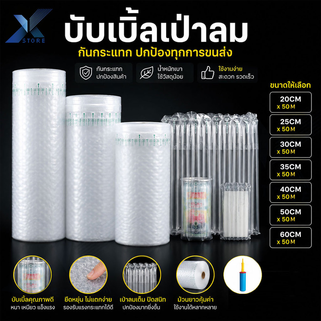 Xstore บับเบิ้ลเป่าลม บับเบิ้ล หน้ากว้าง20-40 cm ยาว50เมตร บับเบิ้ลกันกระแทก