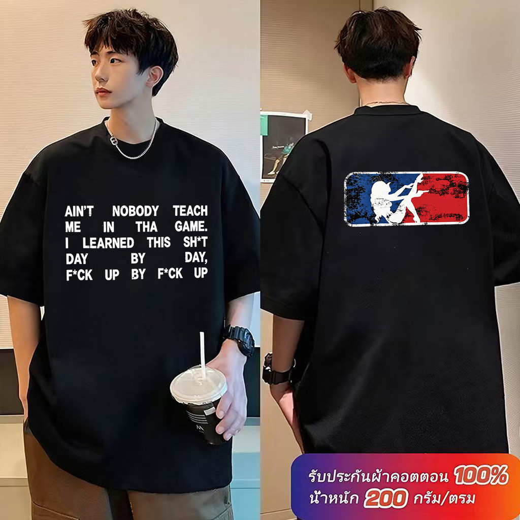 (ผ้าฝ้าย 100%)Luvoro oversize unisex เนื้อผ้านุ่มระบายแขนสั้น  T-shirt สีดำและสีขาว เสื้อยืดทูโทน เสื้อยืดแขนสั้น C3116