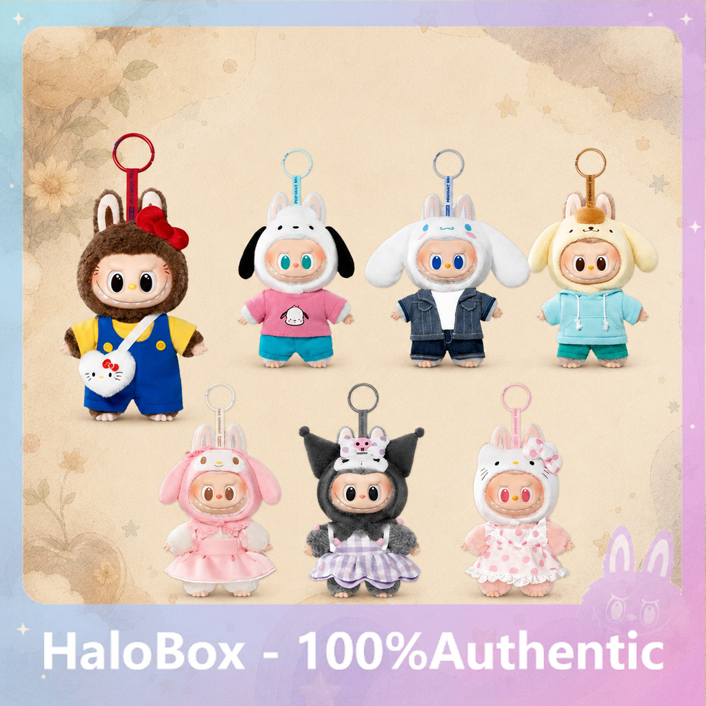 POPMART LABUBU Sanrio Family Vinyl Plush Pendant Mystery Box เครื่องประดับของแท้