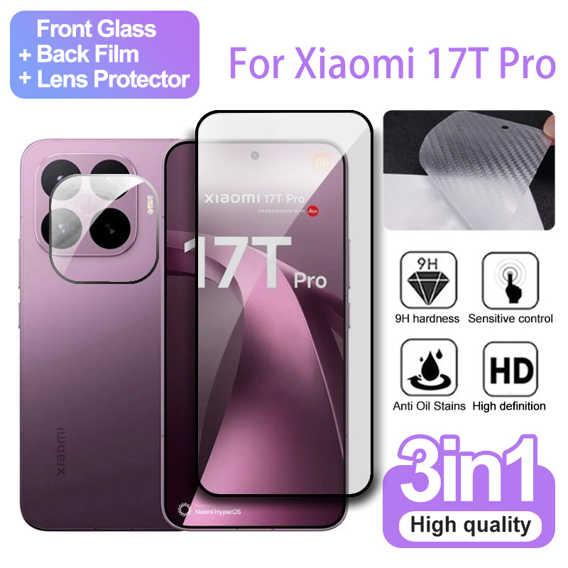 ฟิล์มกระจกนิรภัย Xiaomi 17T Pro ปกป้องหน้าจอ Xiaomi 17T 15T 14T 13T 12T 11T Pro 3 in 1 ป้องกันฟิล์มกระจกใสตัวป้องกันกล้อง + ฟิล์มด้านหลัง
