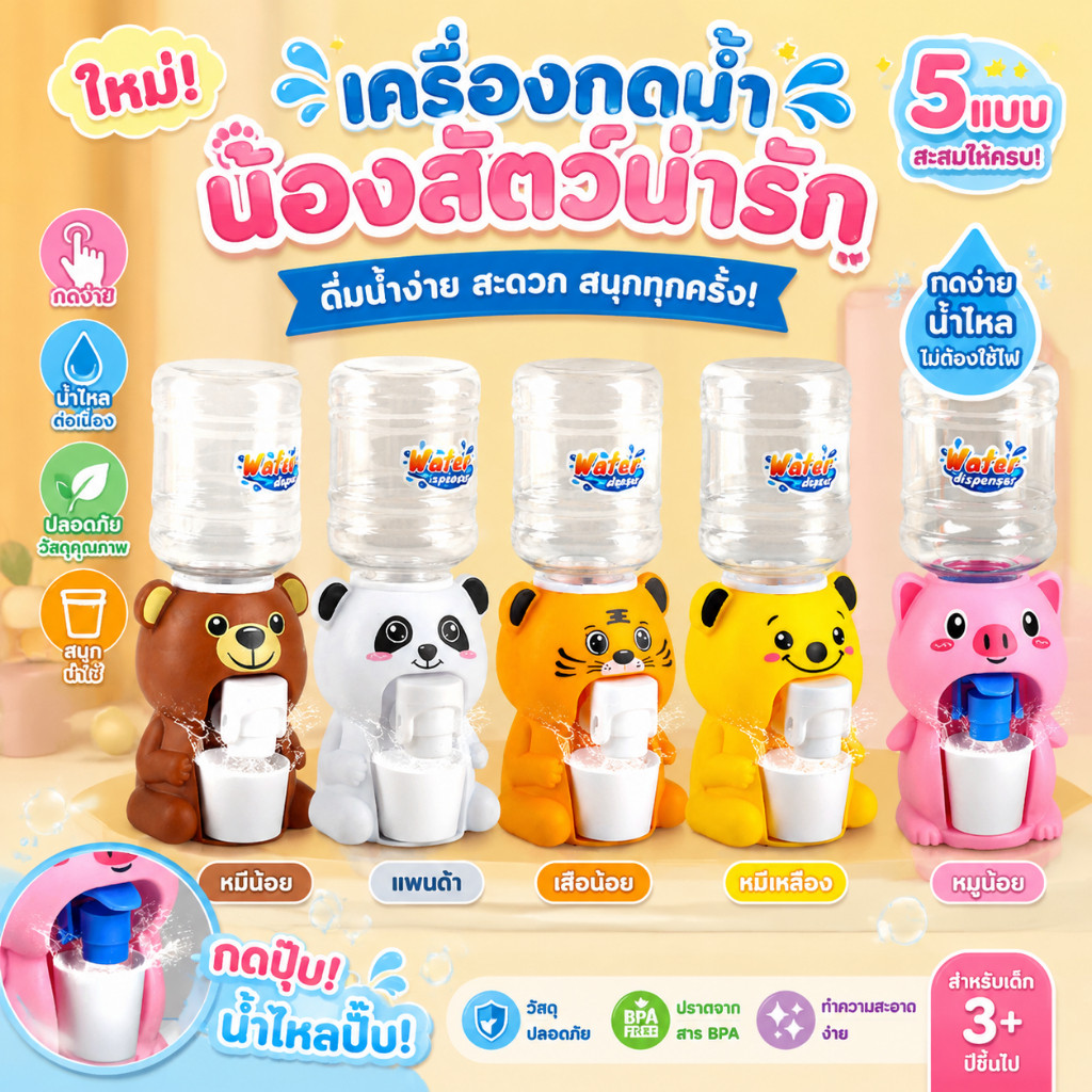 BHQ ตู้กดน้ำขนาดเล็กน้ำพุดื่มน้ำที่เหมือนจริงของเล่นจำลองการ์ตูนของเล่น
