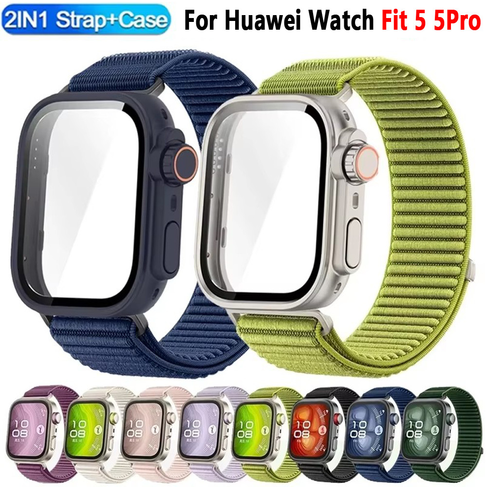 Case + สายไนลอนสําหรับ Huawei Watch Fit 5 Pro/5 ฝาครอบทดแทนสร้อยข้อมือสายรัดข้อมืออุปกรณ์เสริม