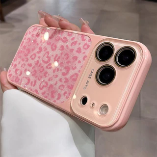 ใหม่สไตล์Glitter Leopardซิลิโคนขนาดใหญ่หน้าต่างเคสโทรศัพท์สําหรับiPhone 17 16 15 14 13 12 Pro Max | ซิลิโคนปกอ่อน + TPU กันกระแทก