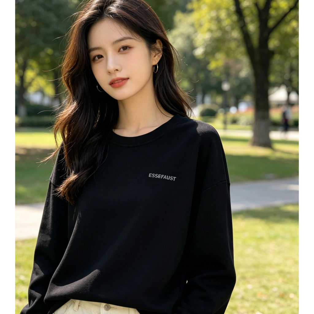 เสื้อยืดลําลอง แขนยาว พิมพ์ลายตัวอักษร โอเวอร์ไซซ์ แฟชั่นสไตล์เกาหลี สําหรับสตรี