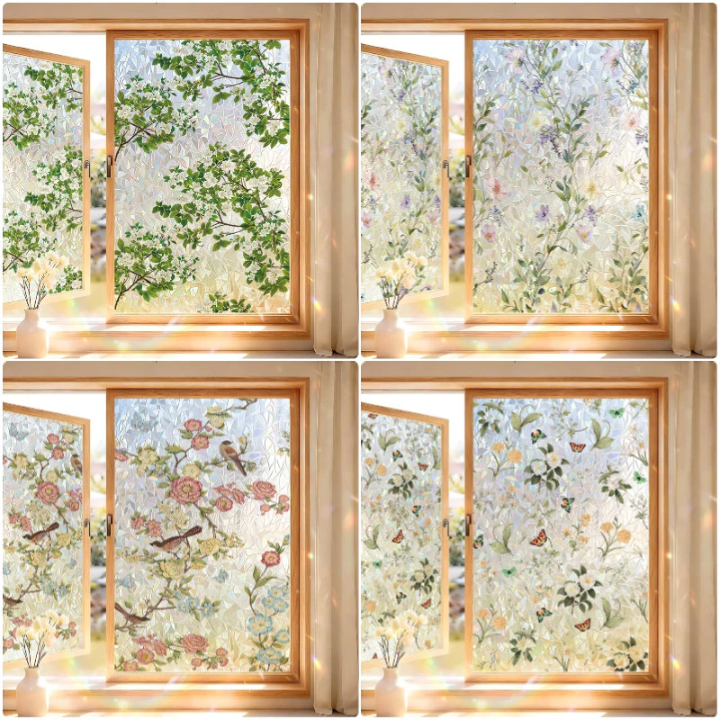 COD สติกเกอร์หน้าต่างพืชดอกไม้ 60/90x200CM การดูดซับไฟฟ้าสถิต การส่งผ่านแสง ทึบแสง สติกเกอร์หน้าต่างดอกไม้