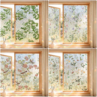 COD สติกเกอร์หน้าต่างพืชดอกไม้ 60/90x200CM การดูดซับไฟฟ้าสถิต การส่งผ่านแสง ทึบแสง สติกเกอร์หน้าต่างดอกไม้