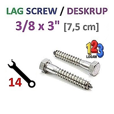 3/8 x 3" นิ้ว Lag Screw Deskrup Fisher Wood Screw Bolt Key 14