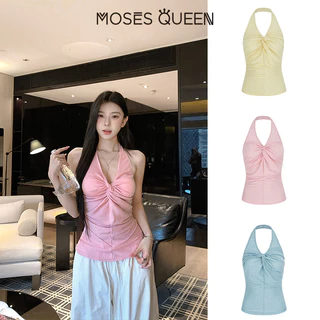 MOSESQUEEN เสื้อคล้องคอผูกปมแบบเล็กเซ็กซี่เย้ายวนกับทรงเข้ารูปของผู้หญิงและเสื้อตัวในชั้นหลังหลวม #63777