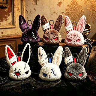Cool Dark Broken Face กระต่ายตุ๊กตาพวงกุญแจหลายสี Gothic Bunny ตุ๊กตาของเล่นสําหรับปัจจุบัน