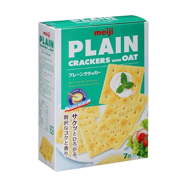 เมจิ เพลนแครกเกอร์วิทโอ๊ต Meiji Plain Crackers with Oat 104g.