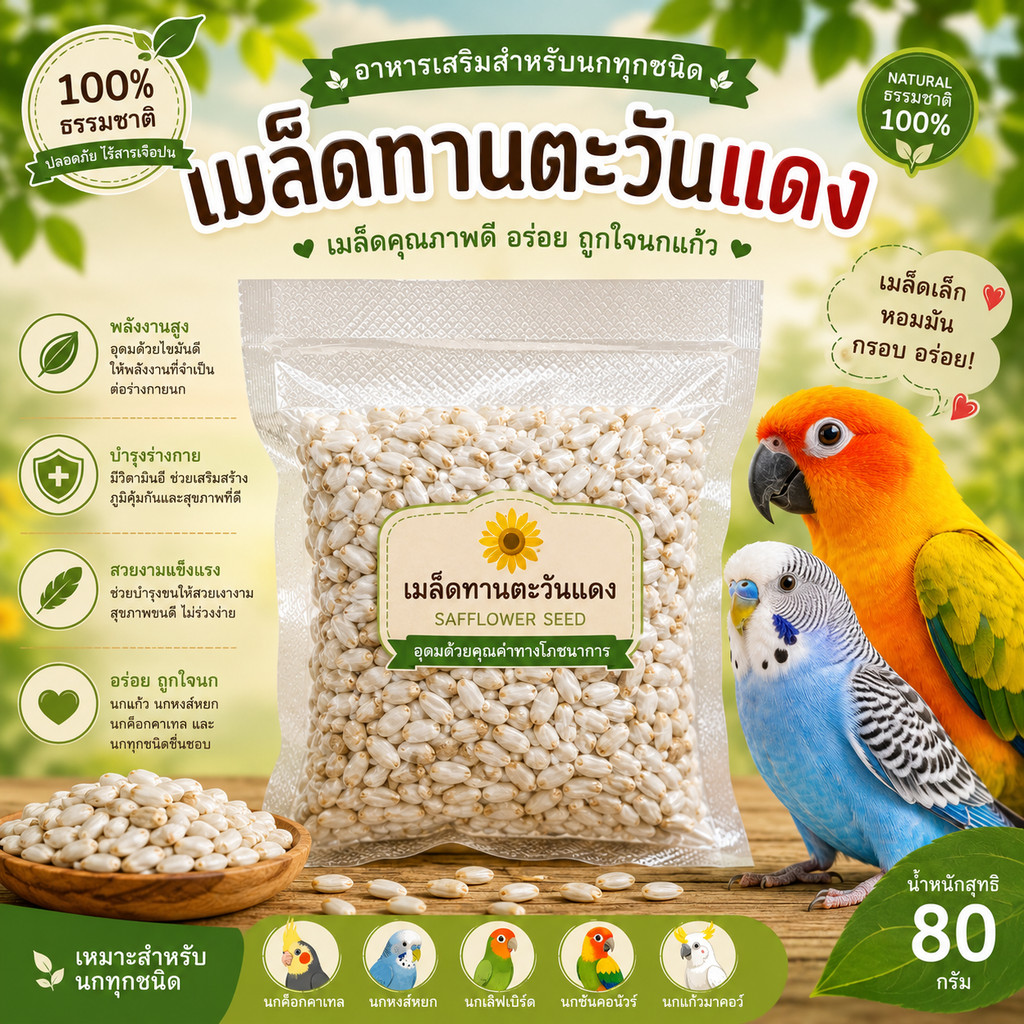 parrot.thailand [แพ็คสูญญากาศ] เมล็ดทานตะวันแดง 80g อาหารนกแก้ว อาหารแฮมสเตอร์ บำรุงขน