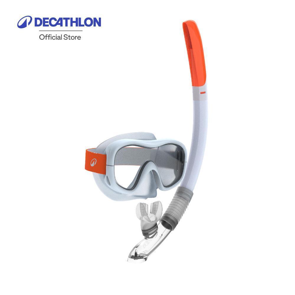 Decathlon Adult Anti-Fog Mask Snorkel Set ชุดหน้ากากดำน้ำตื้นกันฝ้าและท่อหายใจ Dry Top สำหรับผู้ใหญ่ รุ่น 100 - Orange