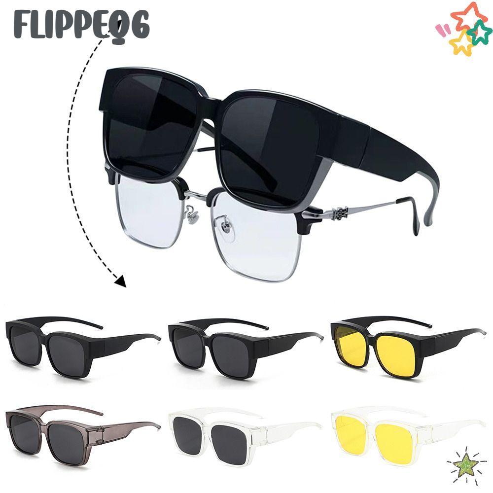 FLIPPEQ6 Fit Over แว่นตาแว่นตากันแดดป้องกันรังสียูวีสําหรับขับรถขี่ที่สามารถสวมใส่ทับแว่นตาอื่นๆ Square Shades