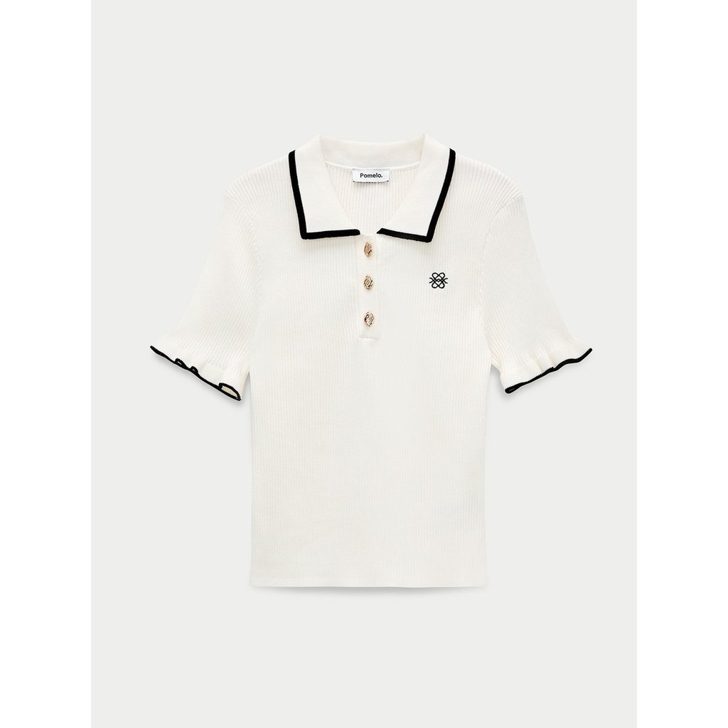 [Pomelo] เสื้อโปโลถักขอบตัด / Contrast Trim Polo Knit Top ราคาถูก Shopee Lazada