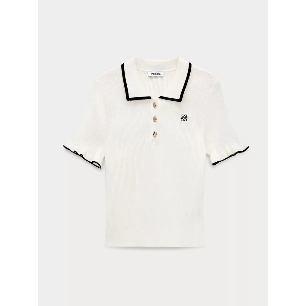 [Pomelo] เสื้อโปโลถักขอบตัด / Contrast Trim Polo Knit Top
